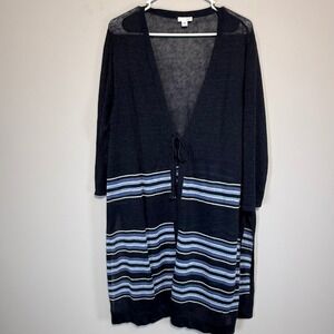 J. Jill Women's  Large Petite Linen Blend Tassel Tie Front Cardigan Duster Blues